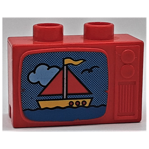 Duplo Television 1 × 2.5 × 1.3 with Red and Yellow Ship Print Red