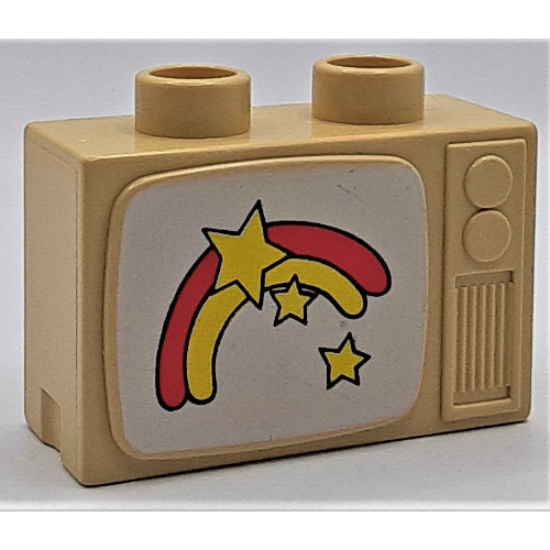 Duplo Television 1 × 2.5 × 1.3 with Rainbow and Stars Print Beige