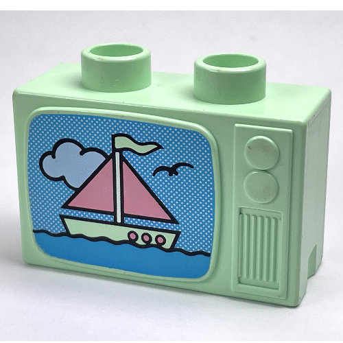 Duplo Television 1 × 2.5 × 1.3 with Pink and Light Green Ship Print Light Green