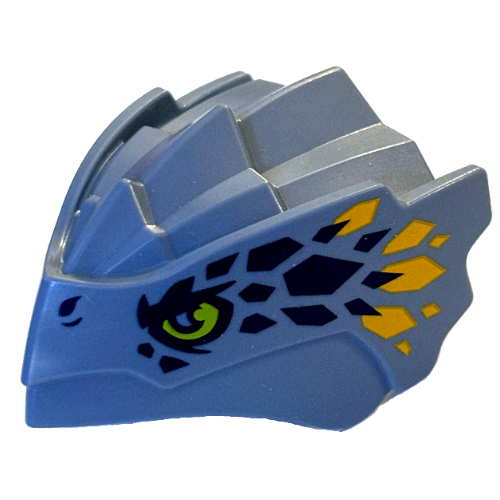 Creature Body Part, Dragon Head Riyu with Lime Eyes, Dark Blue / Bright Light Orange Marking print Sand Blue