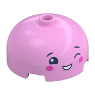 Brick Round 3 × 3 Dome with Center Stud with Face, Winking print Bright Pink