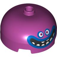 Brick Round 3 × 3 Dome with Center Stud with Face with Eyes, Big Smile with Blue Lips Print Magenta