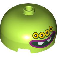 Brick Round 3 × 3 Dome with Center Stud with Face with Four Eyes, Big Smile with Two Teeth Print Lime