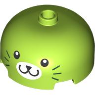 Brick Round 3 × 3 Dome with Center Stud with Animal Face print Lime
