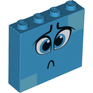 Brick 1 × 4 × 3 with Sad Face, Blue Eyes, Medium Azure Squares Dunkelazur