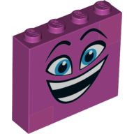 Brick 1 × 4 × 3 with Happy Face, Open Mouth with Teeth, Blue Eyes print Magenta