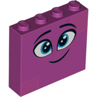 Brick 1 × 4 × 3 with Face, Smile, Blue Eyes print Magenta