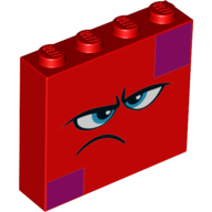 Brick 1 × 4 × 3 with Magenta Squares, Angry/Disgruntled Face, Blue Eyes print Rot