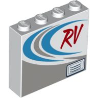 Brick 1 × 4 × 3 with Red 'RV', Light Bluish Grey/Medium Blue Sickles Weiß