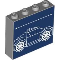 Brick 1 × 4 × 3 with White Blueprint Lines on Dark Blue Background print Light Bluish Gray