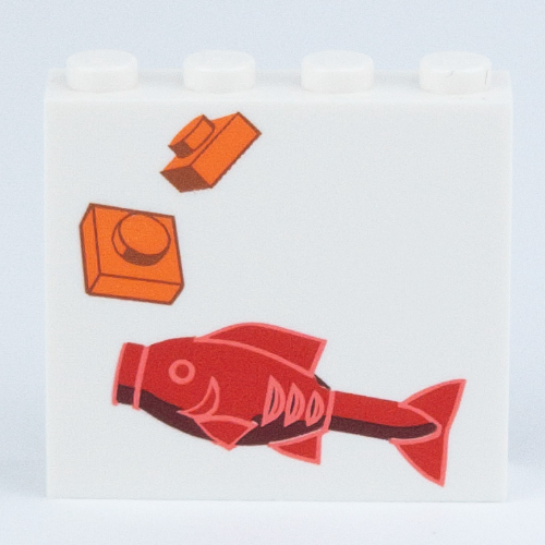 Brick 1 × 4 × 3 with Red Fish, Orange Plates print White