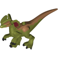 Animal Body Part, Dinosaur, Dilophosaurus Body (No Lower Jaw) with Sand Red Back, Yellow Eyes, Magenta Ears Olivgrün