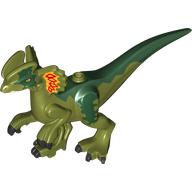 Animal Body Part, Dinosaur, Dilophosaurus Body (No Lower Jaw) with Dark Green Back, Yellow Eyes, Yellow/Red Ears Olive Green