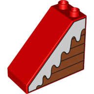 Duplo Brick 4 × 2 × 3 Slope 45° with Wood Panels and Snow Print Red