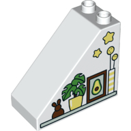 Duplo Brick 4 × 2 × 3 Slope 45° with Plant in Pot, Framed Picture of an Avocado Print Weiß