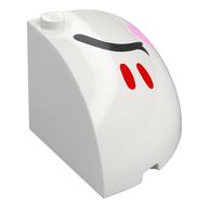 Brick Round Corner 4 × 4 × 3 Quarter Dome Top with Closed Black Eyes, Red Stripes, Bright Pink Cheek, Right Weiß