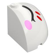 Brick Round Corner 4 × 4 × 3 Quarter Dome Top with Closed Black Eyes, Red Stripes, Bright Pink Cheek, Left Weiß