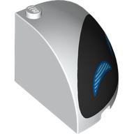 Brick Round Corner 4 × 4 × 3 Quarter Dome Top with Blue Droid Eyes on Black Background print Weiß
