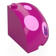 Brick Round Corner 4 × 4 × 3 Quarter Dome Top with Bright pink Spots, Dark Purple Cat Head print Magenta