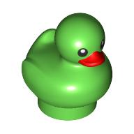 Animal, Bird, Duck / Duckling with Black Eyes, Red Beak Bright Green