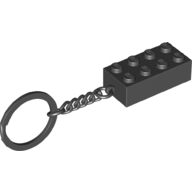 Key Chain, Chrome Chain and Ring with 2 × 4 Brick Black