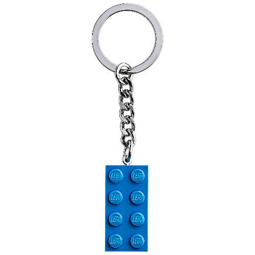 Key Chain, Chrome Chain and Ring with 2 × 4 Brick Blue