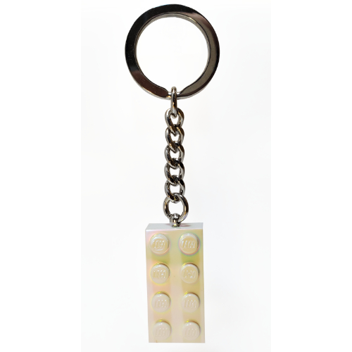 Key Chain, Chrome Chain and Ring with 2 × 4 Brick Pearl White