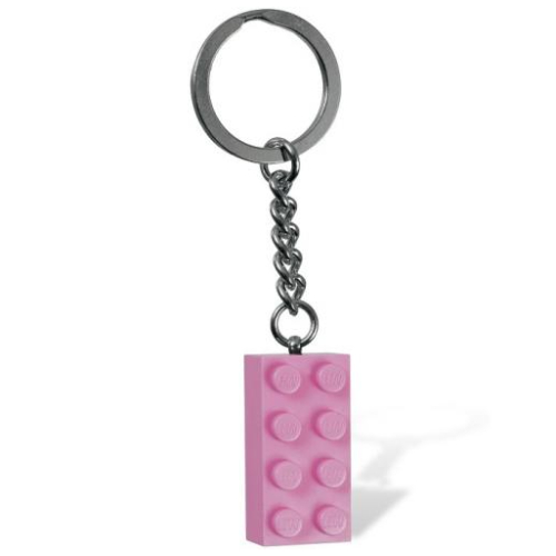 Key Chain, Chrome Chain and Ring with 2 × 4 Brick Bright Pink