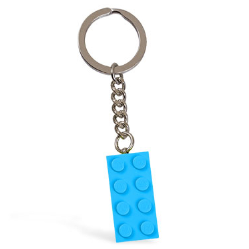 Key Chain, Chrome Chain and Ring with 2 × 4 Brick Mittelazur