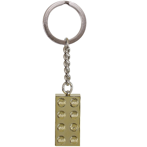 Key Chain, Chrome Chain and Ring with 2 × 4 Brick Chrome Gold