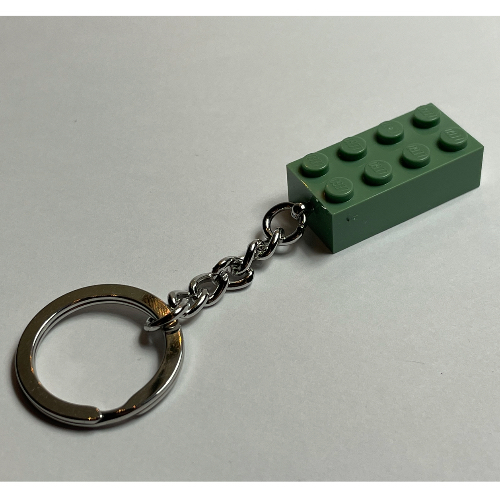 Key Chain, Chrome Chain and Ring with 2 × 4 Brick Sandgrün