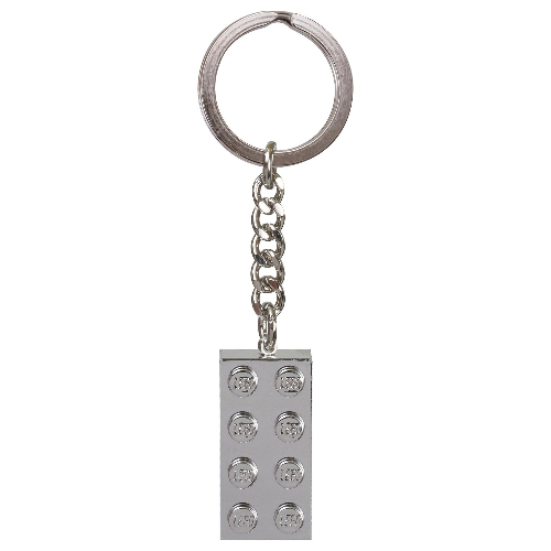 Key Chain, Chrome Chain and Ring with 2 × 4 Brick Chrome Silver
