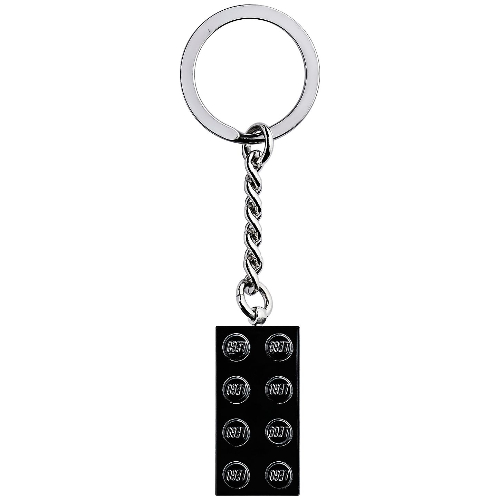Key Chain, Chrome Chain and Ring with 2 × 4 Brick Chrome Black