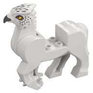 Creature, Buckbeak with Dark Bluish Grey Beak, Bright Light Orange Eyes, Dark Bluish Grey/Light Bluish Grey Feathers print White