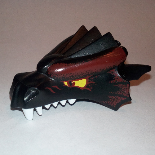 Creature Body Part, Dragon Head Upper Jaw with Dark Red Scales and Yellow Eyes Print Schwarz