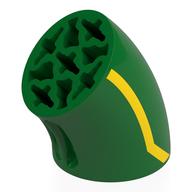 Brick Round 3 × 3 D. Tube with 45° Elbow and Axle Holes (Crossholes) at Each End with Yellow Line Print Grün