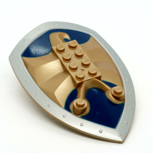 Large Figure Shield, 2 × 4 Brick Relief, Jayko Hawk with Dark Blue and Silver Print Flat Dark Gold