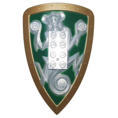 Large Figure Shield, 2 × 4 Brick Relief, Monkey with Green and Gold Print Perlhellgrau