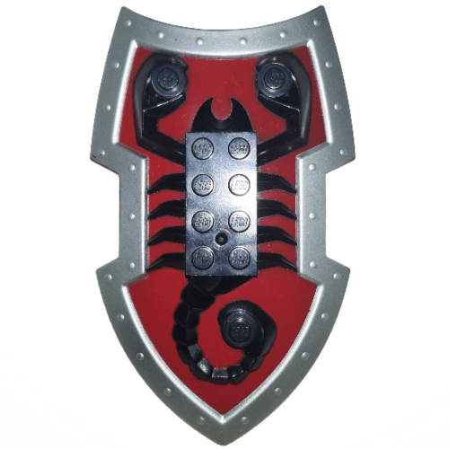 Large Figure Shield, 2 × 4 Brick Relief, Vladek Scorpion with Dark Red and Silver Print Schwarz