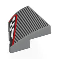 Brick Wedged, Curved 2 × 2 with Stud Notch Right with Black Stripes, Black/White Headlight, Red Border print Hellblaugrau
