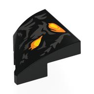 Brick Wedged, Curved 2 × 2 with Stud Notch Right with Yellow/Orange Eyes, Silver Markings print Black