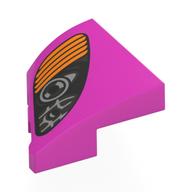 Brick Wedged, Curved 2 × 2 with Stud Notch Right with Black/Orange Headlight print Dunkelrosa