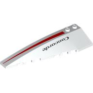 Brick Wedged, Curved 10 × 3 Left with Narrowing Red Stripe, Black 'Concorde' print White