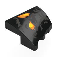 Brick Wedged, Curved 2 × 2 with Stud Notch Left with Yellow/Orange Eyes, Silver Markings print Schwarz