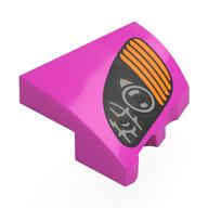 Brick Wedged, Curved 2 × 2 with Stud Notch Left with Black/Orange Headlight print Dark Pink