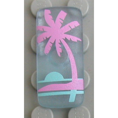 Clikits Icon, Rectangle 3L with Pin, Palm Tree and Sunset Print Trans-Very Lt Blue