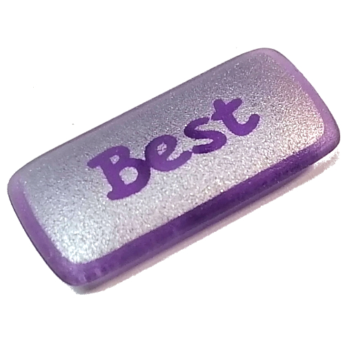 Clikits Icon, Rectangle 3L with Pin, Silver 'Best' Print Trans-Medium Purple