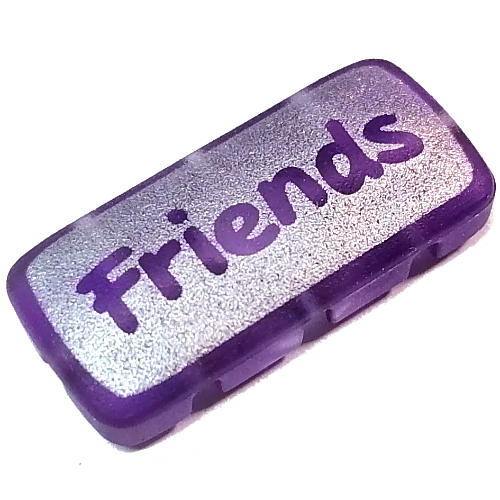 Clikits Icon, Rectangle 3L with Hole, Silver 'Friends' Print Trans-Medium Purple