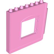 Duplo Building Wall 1 × 8 × 6 with Window Opening, Hinge on Right Bright Pink