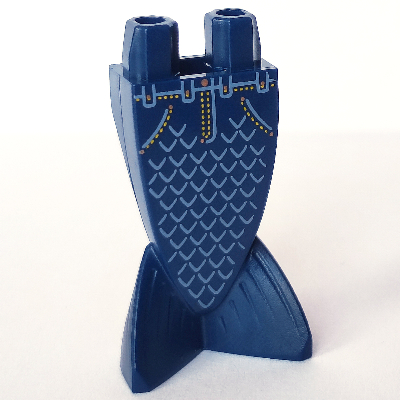 Tail, Merman / Mermaid with Sand Blue Scales and Pearl Gold Stitches / Jeans Print Dark Blue
